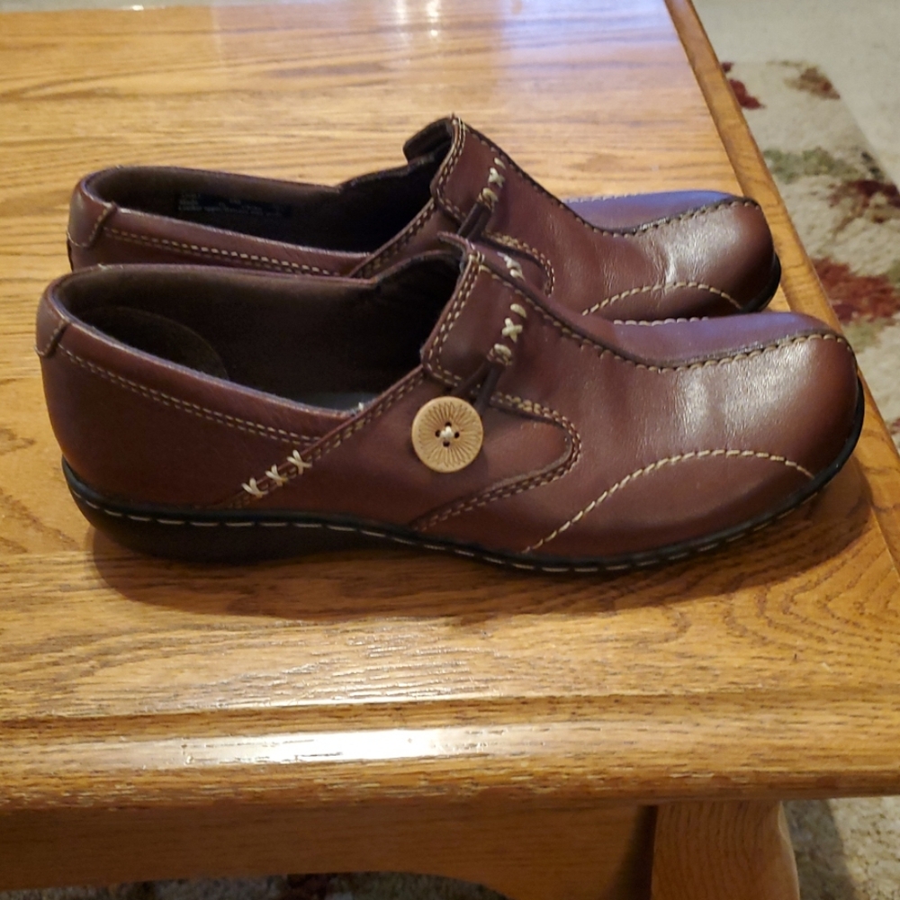 Clarks Bendables UnLoop Womens 6 Brown Leather Split Toe Slip On Loafers 35063